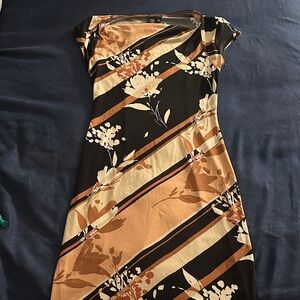 BCBG Floral Striped Black and Tan Dress
